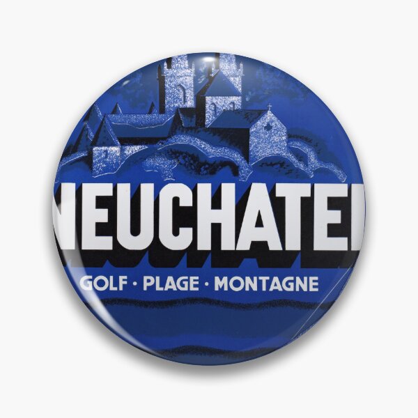 Item preview, Vintage Neuchâtel Travel Poster | Mid-Century Art Deco Style | Switzerland Scenic Beauty | Blue Palette | Golf Beach Mountain designed and sold by artofuniverse.