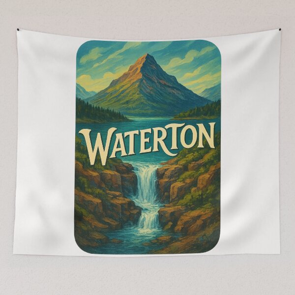 Item preview, Waterton Canada – Mountain Peak and Waterfall View designed and sold by Places On Earth.
