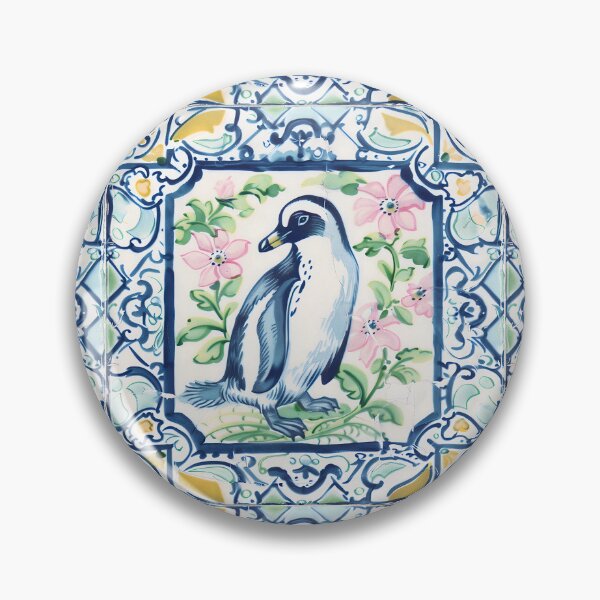 Item preview, Mediterranean Tile Penguin with Pink Blooms designed and sold by imaginefountain.
