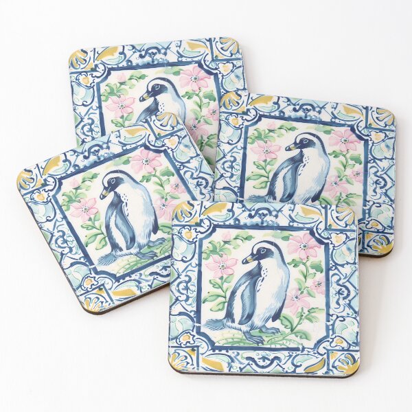 Item preview, Mediterranean Tile Penguin with Pink Blooms designed and sold by imaginefountain.