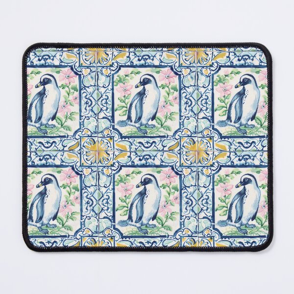 Item preview, Mediterranean Tile Penguin with Pink Blooms designed and sold by imaginefountain.