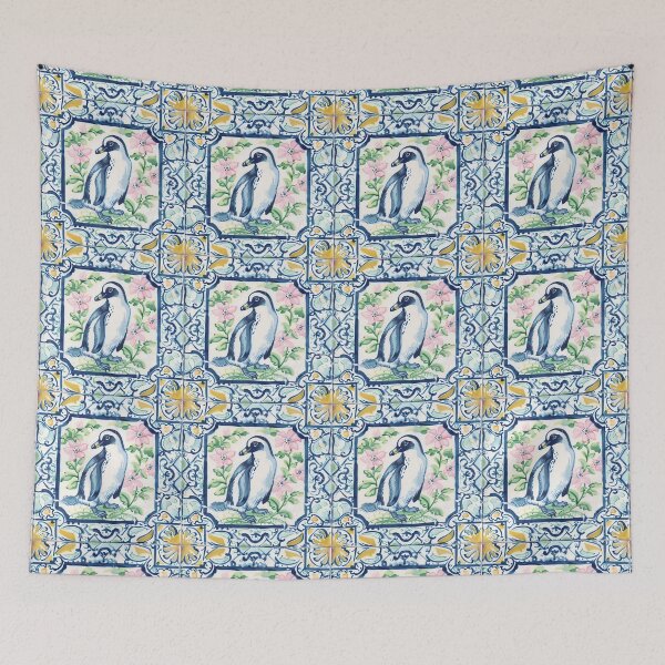 Item preview, Mediterranean Tile Penguin with Pink Blooms designed and sold by imaginefountain.