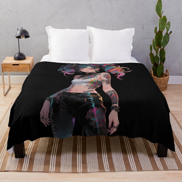 Item preview, Colorful Tattooed Punk Anime Girl – Neon Ink & Street Style Art designed and sold by Ping0686.
