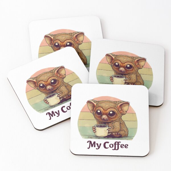Item preview, My Coffee - Cute Big-Eyed Tarsier Holding Coffee Mug - Funny and Relatable Retro Style Design for Coffee Lovers and Morning People designed and sold by Colorful-Garden.