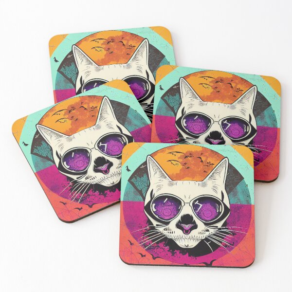 Item preview, Funky Halloween Cat Skull – Colorful Spooky Art designed and sold by Ironicdoll.