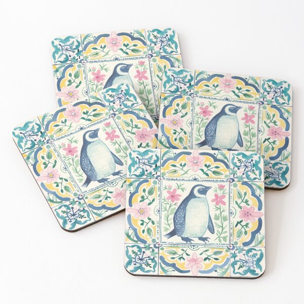 Item preview, Penguin with Pink Blooms Tile designed and sold by imaginefountain.