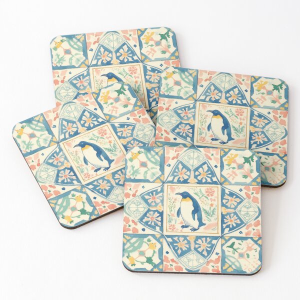 Item preview, Penguin with Pink Blooms Tile designed and sold by imaginefountain.