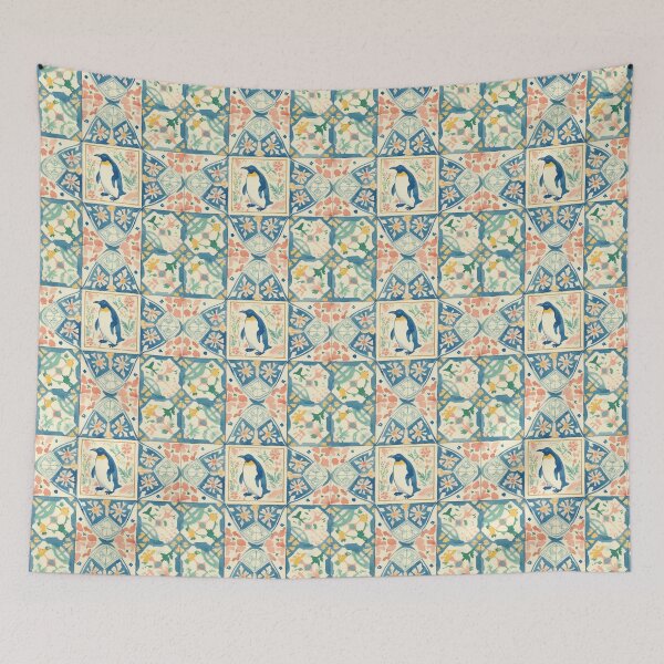 Item preview, Penguin with Pink Blooms Tile designed and sold by imaginefountain.