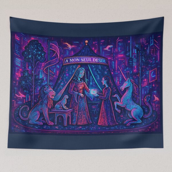 Item preview, A MON SEUL DESIR – Pixel Cyberpunk Cluny Tapestry in Purple designed and sold by QuantumKey.