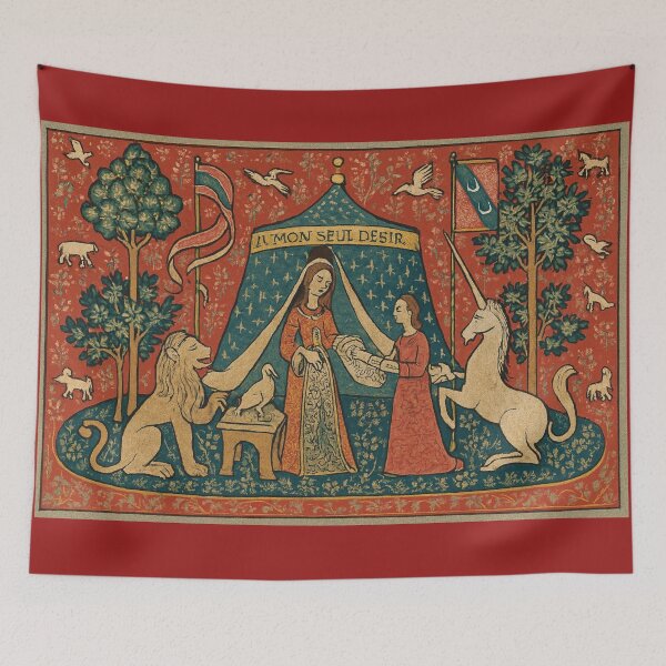 Item preview, A MON SEUL DESIR – Medieval Cluny Tapestry in Red designed and sold by QuantumKey.