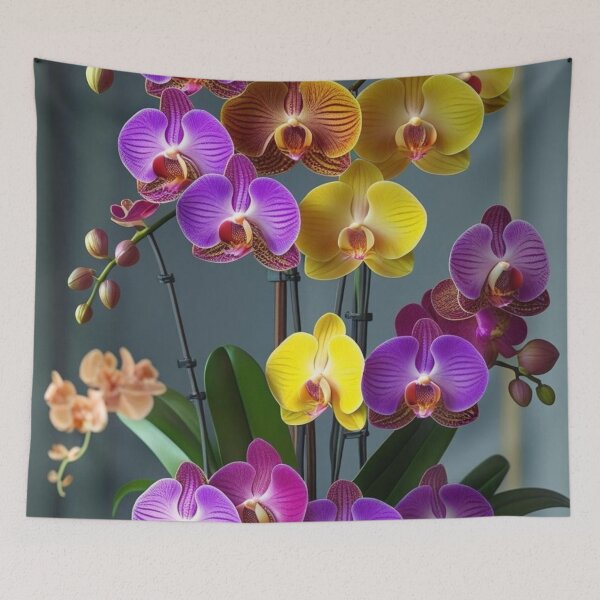 Item preview, Vibrant Yellow, Orange and Purple Orchids – Tropical Botanical Wall Art designed and sold by Mvolo.