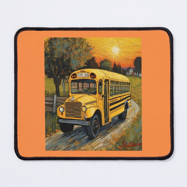 Item preview, "Sunset Journey: Nostalgic Old Yellow School Bus" designed and sold by Artisticanvas.