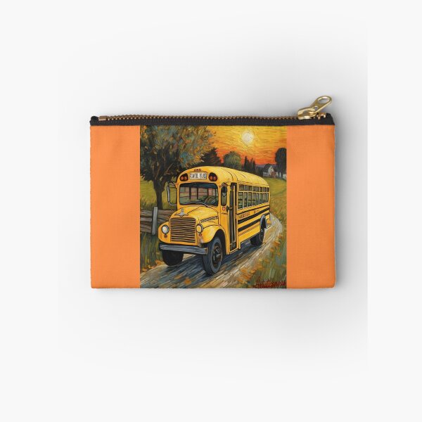 Item preview, "Sunset Journey: Nostalgic Old Yellow School Bus" designed and sold by Artisticanvas.