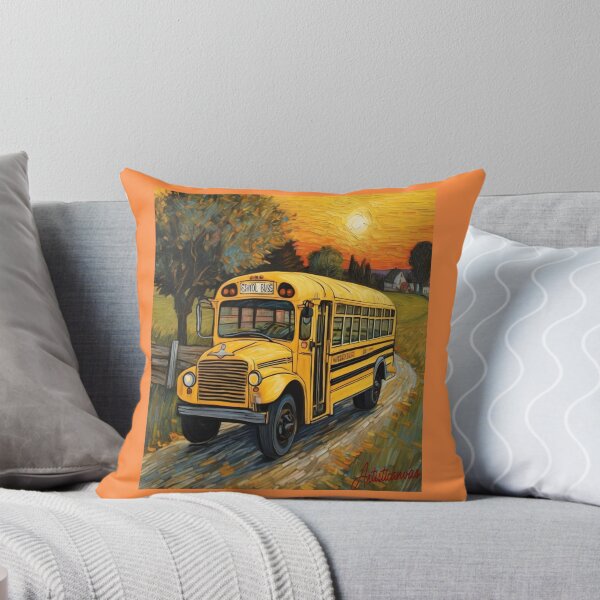 Item preview, "Sunset Journey: Nostalgic Old Yellow School Bus" designed and sold by Artisticanvas.