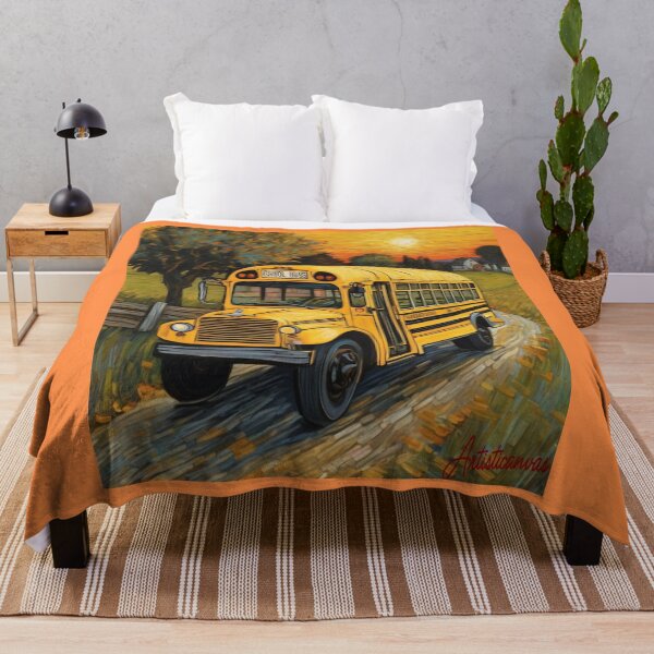 Item preview, "Sunset Journey: Nostalgic Old Yellow School Bus" designed and sold by Artisticanvas.