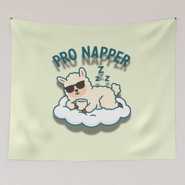 Item preview, Pro Napper – Cute Cartoon Llama Sleeping on a Cloud Illustration designed and sold by konthai.familyart.