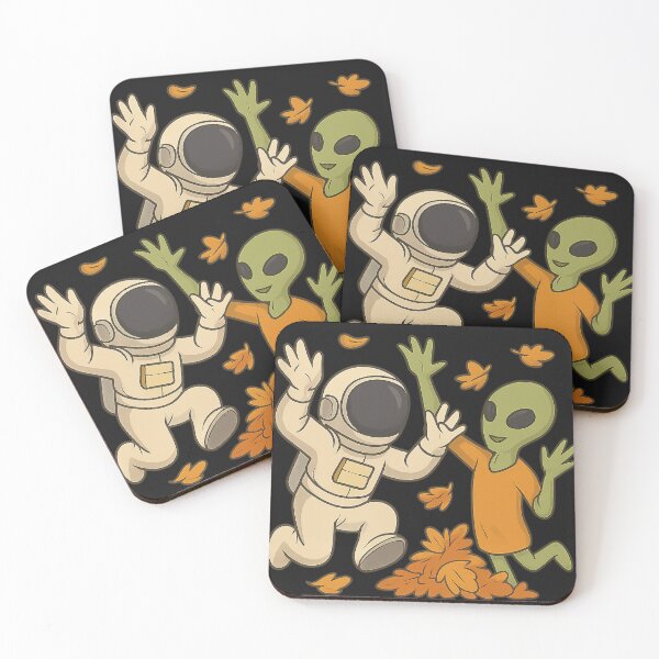 Item preview, Weightless Autumn: Astronaut & Alien Throwing Silver Leaves designed and sold by HEERMANArt.