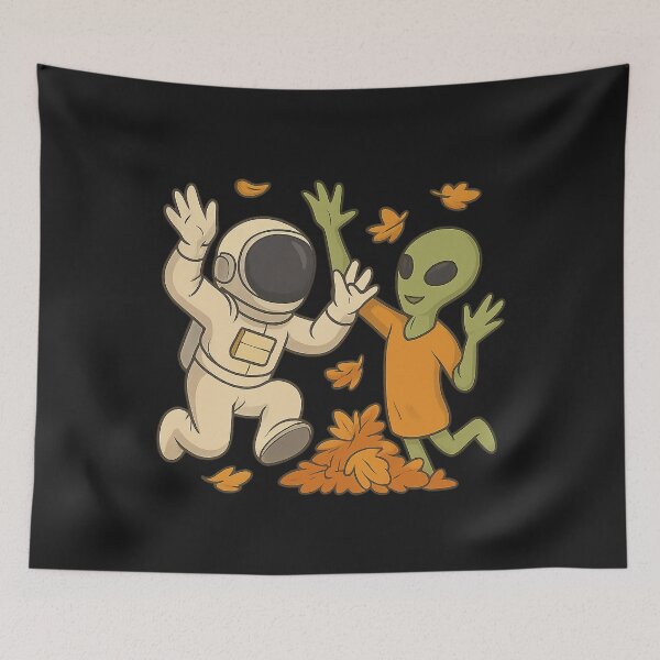 Item preview, Weightless Autumn: Astronaut & Alien Throwing Silver Leaves designed and sold by HEERMANArt.