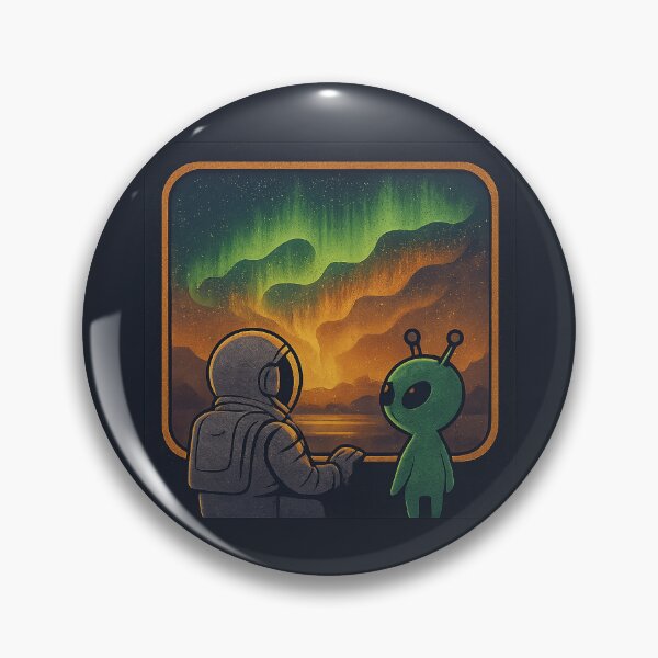 Item preview, Cosmic Auroras View: Astronaut & Alien at Space Station Window designed and sold by HEERMANArt.