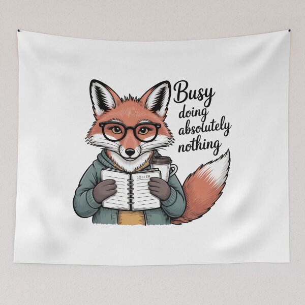 Item preview, Busy Doing Absolutely Nothing – Cozy Fox with Coffee designed and sold by ArtByYunus.