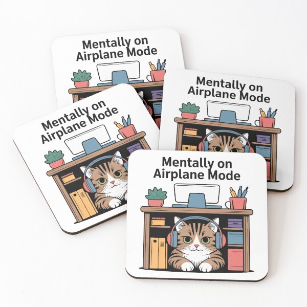 Item preview, Mentally on Airplane Mode – Cute Cat at Desk designed and sold by ArtByYunus.