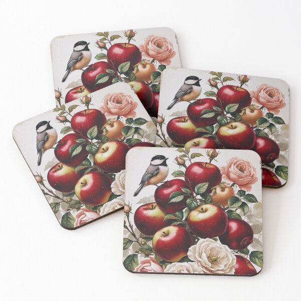 Item preview, Chickadee with Apples & Wild Roses – Vintage Cottagecore designed and sold by Deezyned.