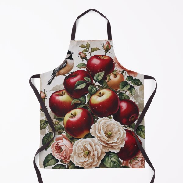 Item preview, Chickadee with Apples & Wild Roses – Vintage Cottagecore designed and sold by Deezyned.