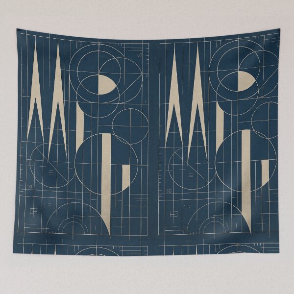 Item preview, Geometric Blueprint in Navy designed and sold by Zenvo.