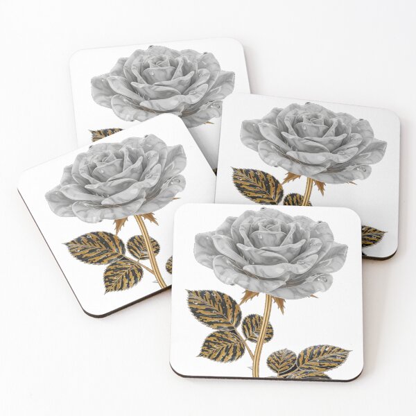 Item preview, White Marble Rose with Golden Tiger Leaves designed and sold by MoreGlamour.