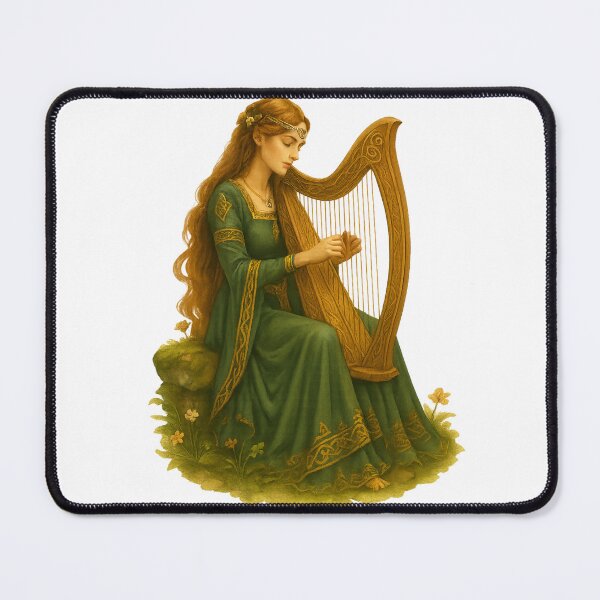 Item preview, Medieval Celtic Harp Maiden – Fantasy Folk Art Illustration designed and sold by CelticSoulShop.