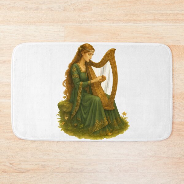 Item preview, Medieval Celtic Harp Maiden – Fantasy Folk Art Illustration designed and sold by CelticSoulShop.