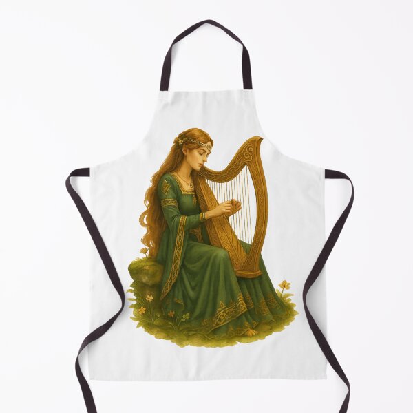 Item preview, Medieval Celtic Harp Maiden – Fantasy Folk Art Illustration designed and sold by CelticSoulShop.