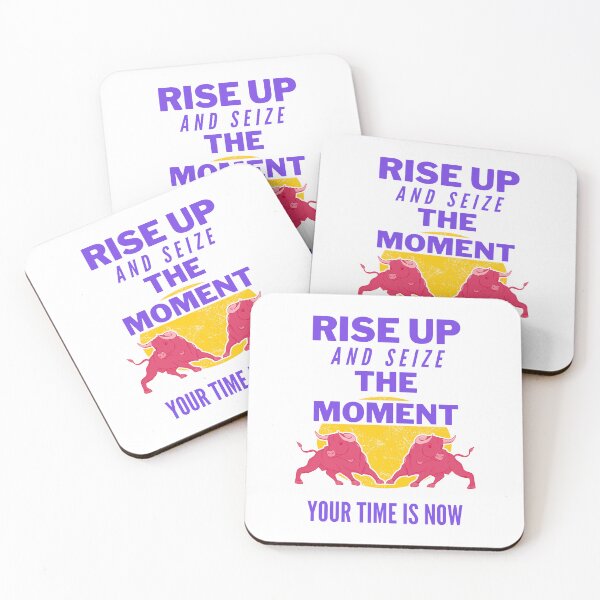 Item preview, Two Red Bulls Charging Against a Yellow Sun with Motivational Blue Text designed and sold by SplashTastic.