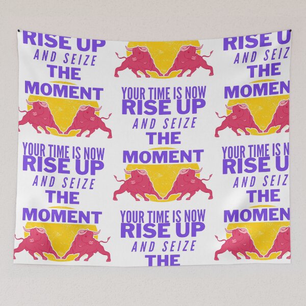 Item preview, Two Red Bulls Charging Against a Yellow Sun with Motivational Blue Text designed and sold by SplashTastic.