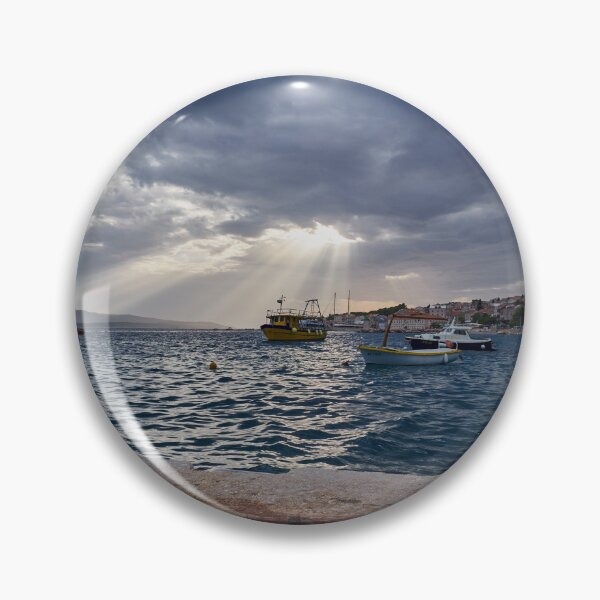 Item preview, Harbor In Croatia With Sun Rays Through Clouds designed and sold by MadeulookArt.