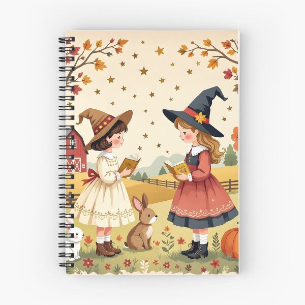 Item preview, Cute Autumn Witches Reading Spells – Vintage Cottagecore Halloween Art designed and sold by SoniaSarkali.