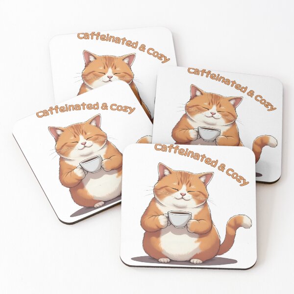 Item preview, Caffeinated & Cozy – Adorable Cat Drinking Coffee designed and sold by Pixel--Threads.