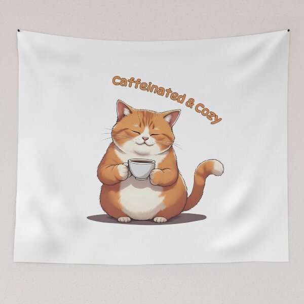 Item preview, Caffeinated & Cozy – Adorable Cat Drinking Coffee designed and sold by Pixel--Threads.