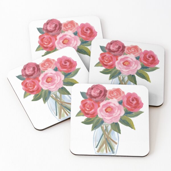 Item preview, Elegant Red and Pink Flower Bouquet in Vase – Watercolor Style designed and sold by Pixel--Threads.