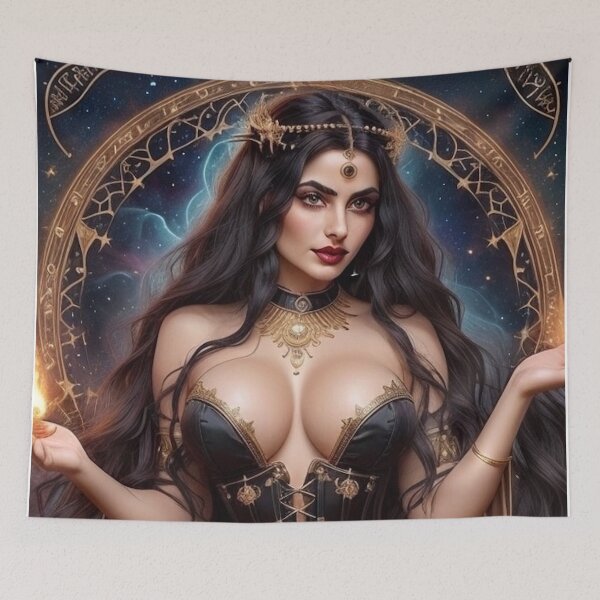 Item preview, Ram-Horned Aries Goddess – Astrological Fantasy Illustration designed and sold by MissSaylor.