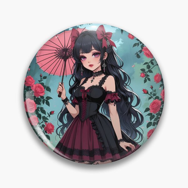 Item preview, Pegatina de chica anime kawaii de lolita gótica | Estilo jardín de rosas designed and sold by Syraform.