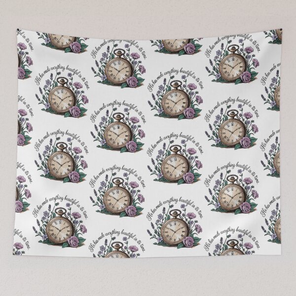 Item preview, He Has Made Everything Beautiful in Its Time - Ecclesiastes 3:11 Vintage Pocket Watch with Lavender and Roses Bible Verse Design designed and sold by HahaHandlesHub.