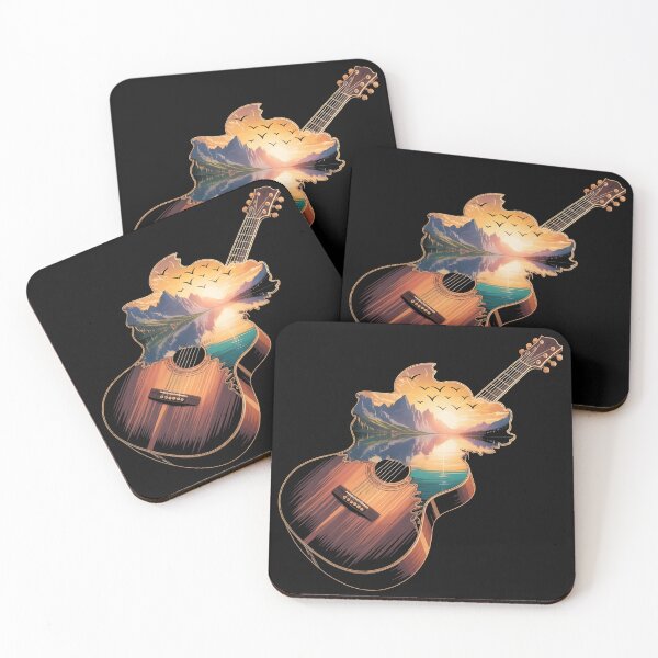 Item preview, Nature Guitar Classic — Sunset Mountain Lake Guitar Art for Musicians & Nature Lovers designed and sold by JoyMuse.