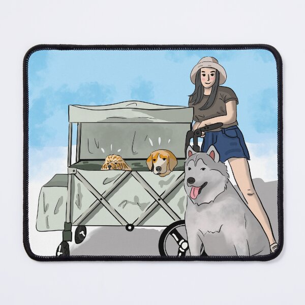 Item preview, Line drawing of a dog lover taking his dog in a stroller for a walk.  designed and sold by DMTJ.