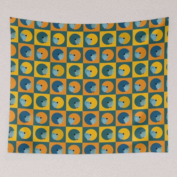 Item preview, Draw a picture of people's heads wearing helmets. with colorful squares alternating endlessly designed and sold by DMTJ.