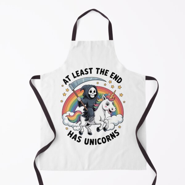 Item preview, At Least The End Has Unicorns, Cute Grim Reaper designed and sold by DoorwayThreads.