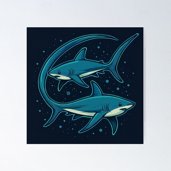 Item preview, Twin Thresher Sharks – Deep Sea Duo designed and sold by QuantumKey.