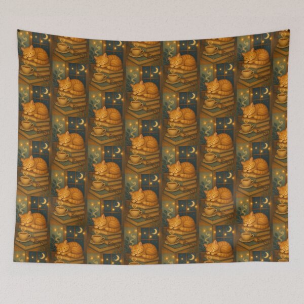 Item preview,  Cozy Cat Nap on Books – Moonlit Reading Nook designed and sold by SoftWavesStudio.