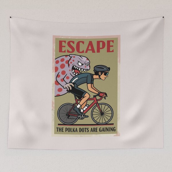Item preview, Funny Cycling Art - Escape the Polka Dots - Polka Dot Jersey Parody - Peloton - Mountain Stage Humor - Climbing Cyclist Gift, Vintage Road Bike Poster designed and sold by bekksa.