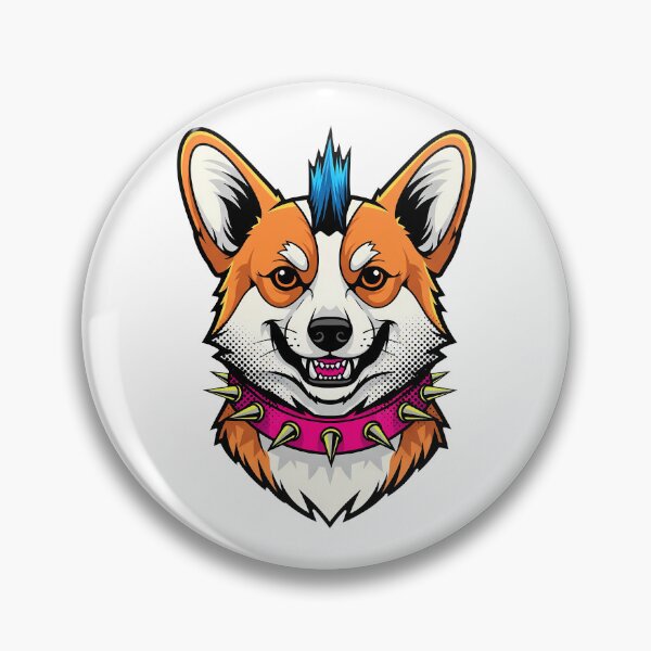 Item preview, punk corgi bust with mohawk and studded collar patch designed and sold by zoughlal.